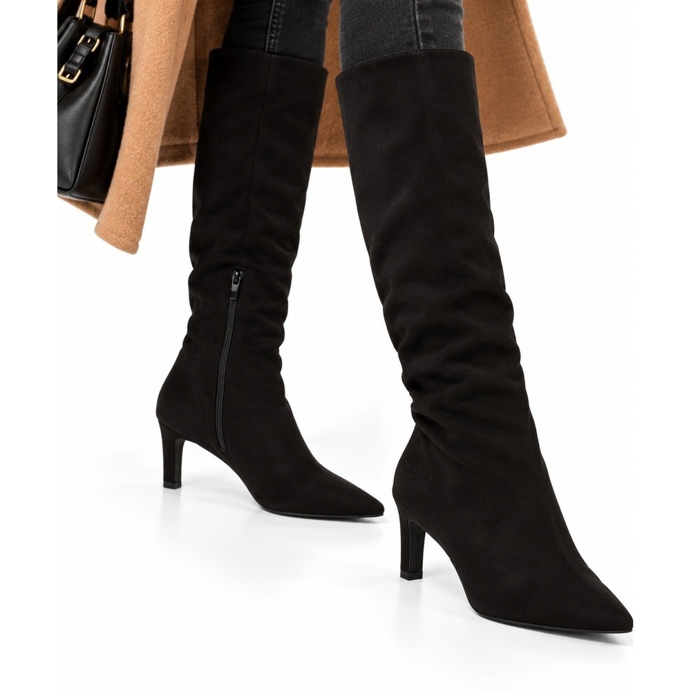 A New Day Justice Black Mid-Calf Wide Calf Boots Womens 7.5 Cone Heel New